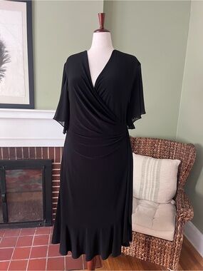 Joseph Ribkoff Black Faux Wrap Midi Dress | Wedding Guest | NWT | 18